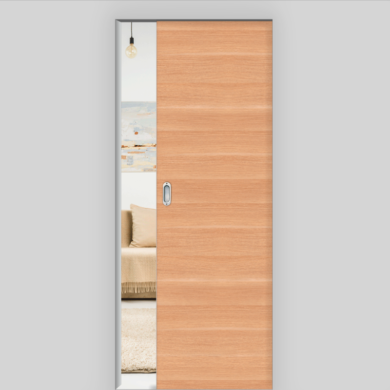 Eiche Natur Schiebetür in der Wand laufend - fühlbare CPL Oberfläche - Maserung QuerEiche Natur Schiebetür in der Wand laufend - fühlbare CPL Oberfläche - Maserung Quer