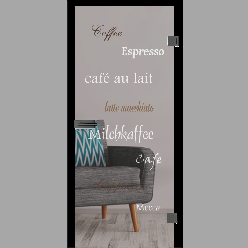 Cafe 2 Mattprint - Ganzglastüren / Glastüren mit Zarge Komplettset - Erkelenz