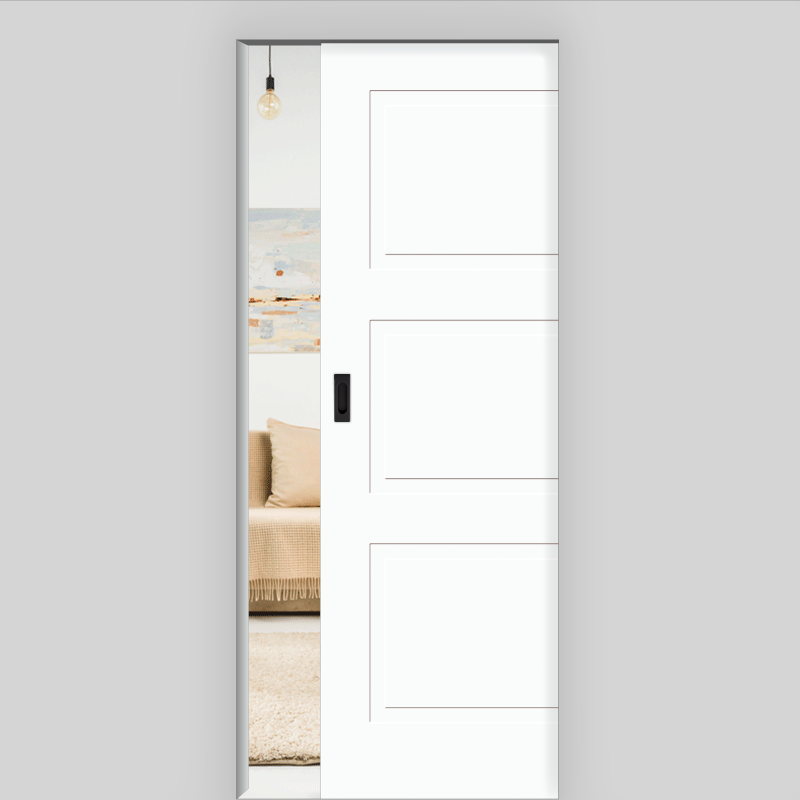 Cala 03 Schiebetür in der Wand laufend - Landhaustür / Stiltür RAL 9003 Polarweiss