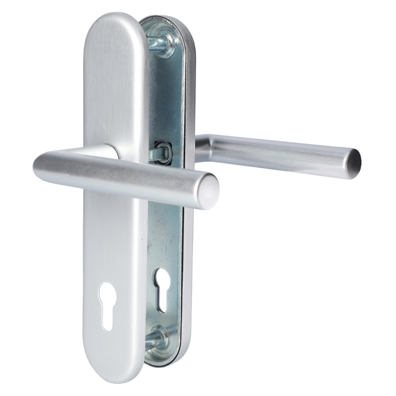 Sicura Ronny-LS/LS - Aluminum F1 - Drücker/Drücker - Schutzbeschlag für Wohnungstüren