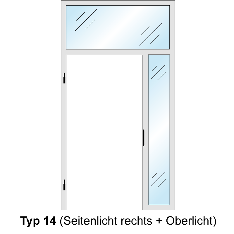 Windfangelement mit Seitenteil und Oberlicht für Zimmertüren DIN links - Blockrahmen  / Typ 14